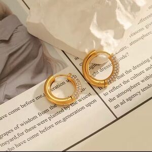 Elegant Gold Hoop Earrings  stainless steel with Crystals plated 18k gold